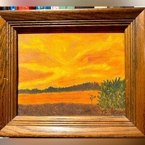Sunset over Sarasota bay vintage oil paint 1972